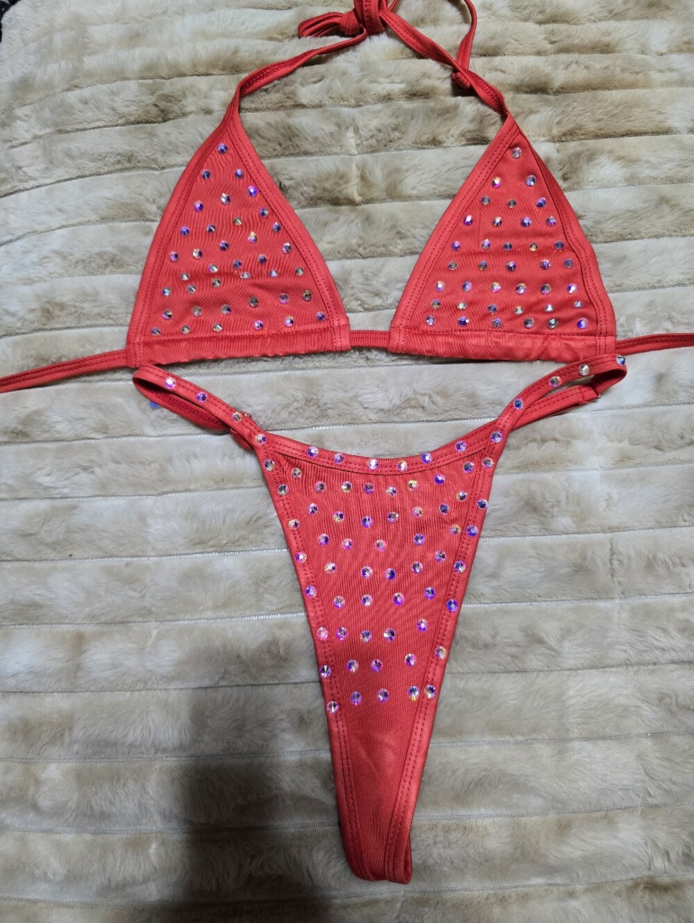 Red Rhinestone Triangle Bikini Set - Picture 3 of 7
